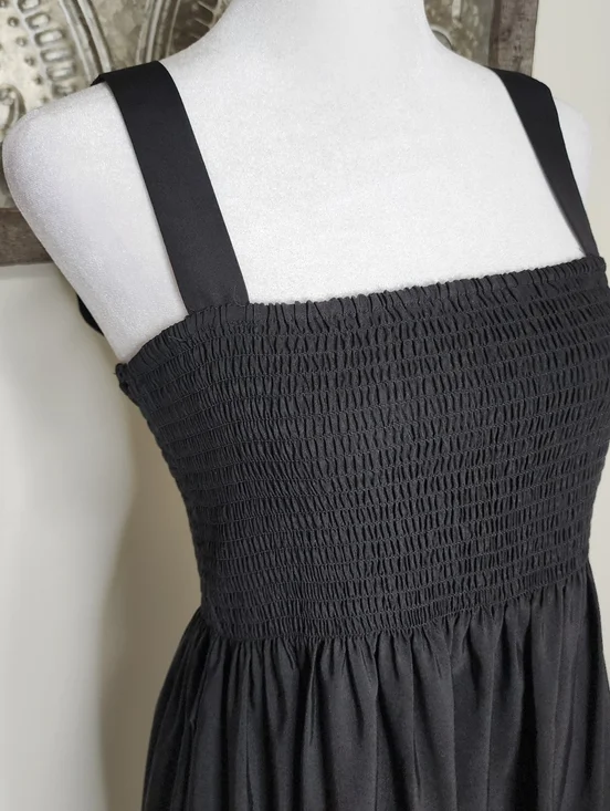 Zara Women's Black Smocked Bodice Sleeveless Tiered Maxi Dress Med Summer Casual - Picture 4 of 11
